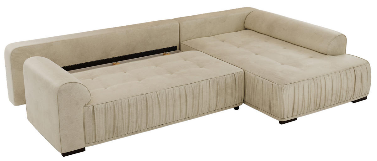 ECKSOFA ORTA Beige Velvet - Rechts - Beige/Schwarz, Textil (200/325cm) - MKS