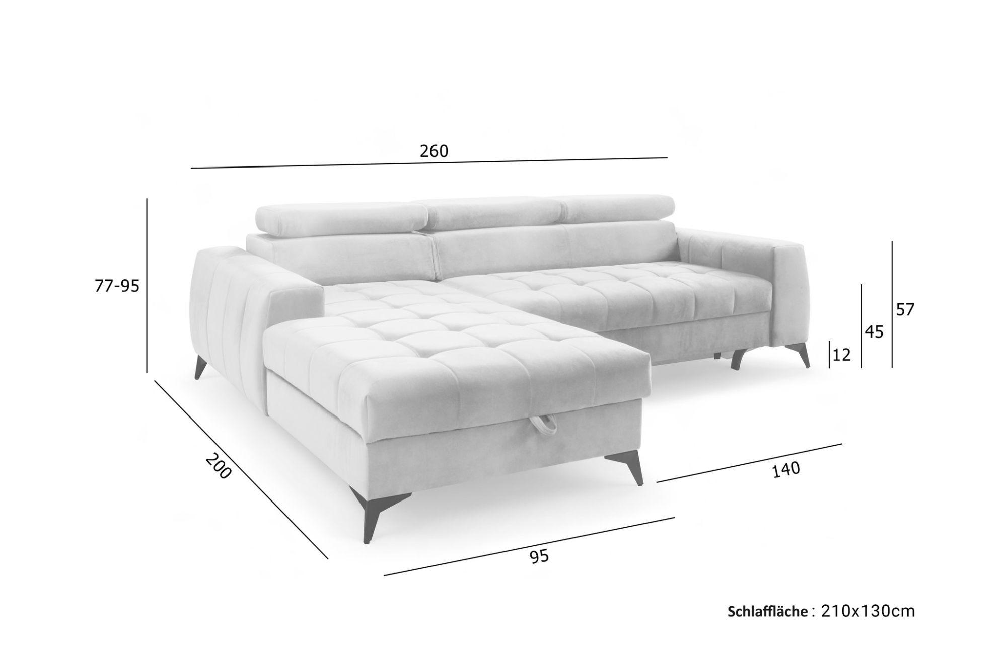 Thumbnail - Fun Möbel Ecksofa, Dunkelgrün, Textil, L-Form, 260x200 cm, Wohnzimmer, Sofas & Couches, Wohnlandschaften, Ecksofas