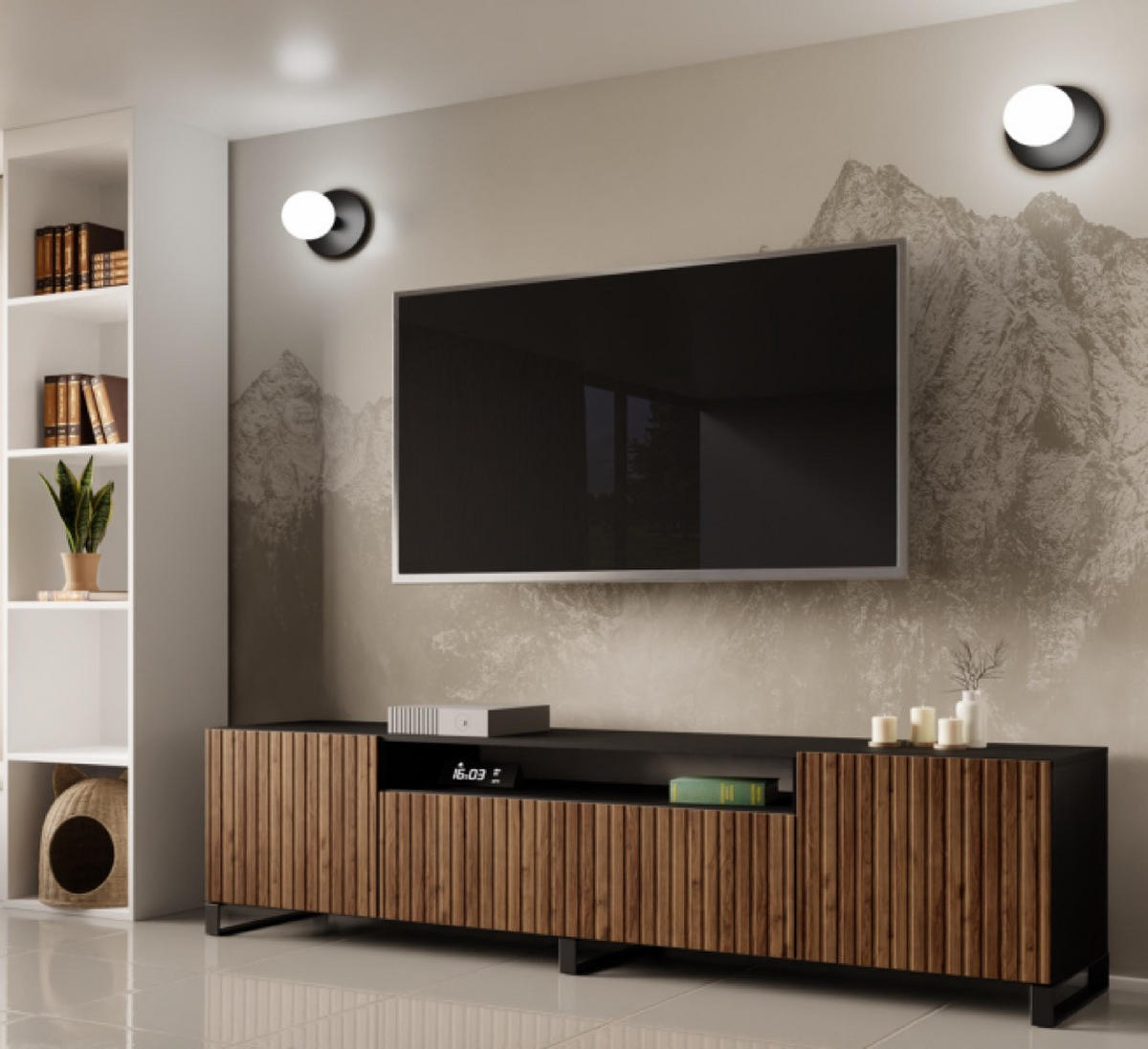 TV-SCHRANK Schwarz Catania Eiche RIO 200 Stehend - Schwarz, Holzwerkstoff (200/53/41cm) - Sepro Meble