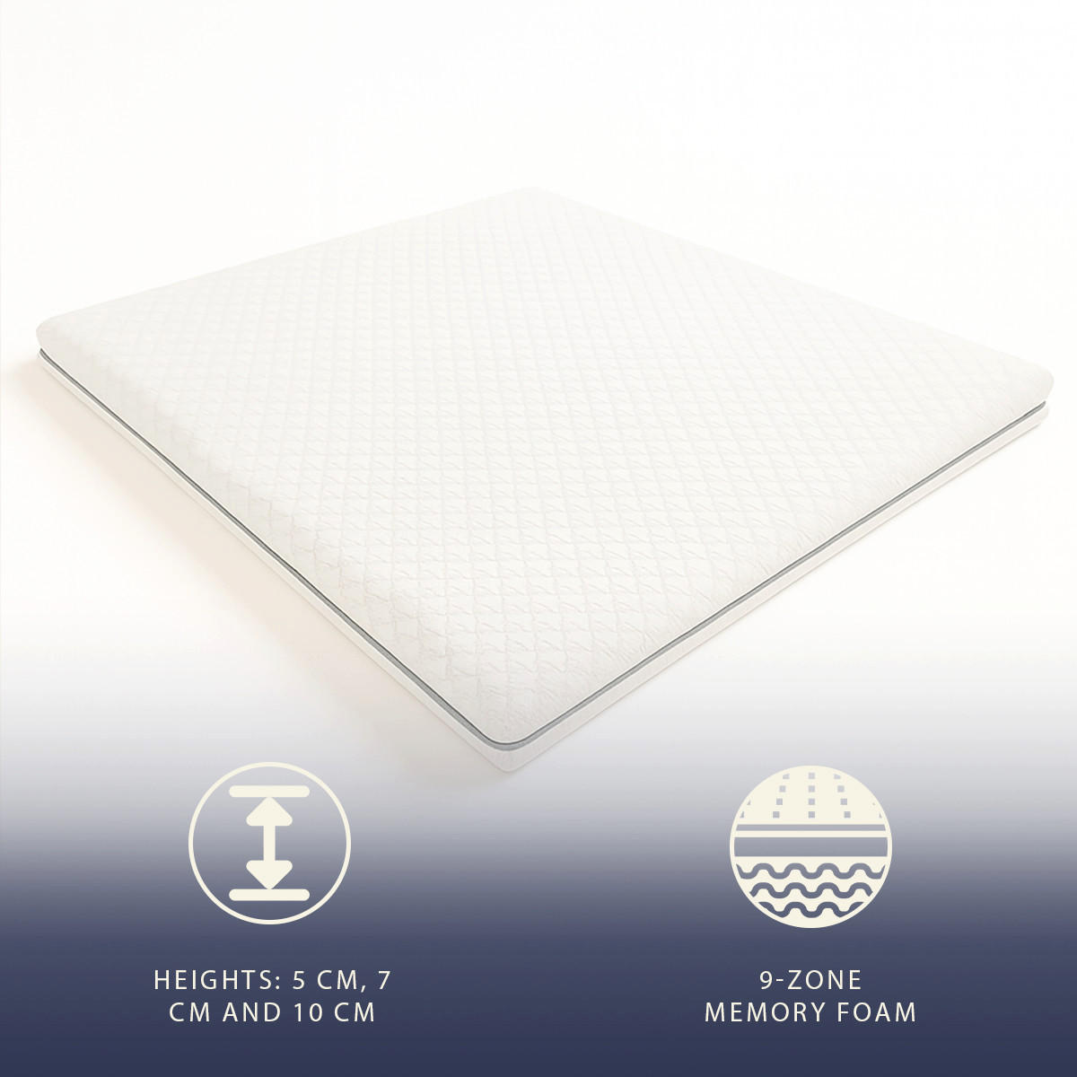 MATRATZENTOPPER 160x190 aus Memory Foam mit 9 Differenzierten Zonen | Höhe 7 cm | Abnehmbarer Bezug aus Pure Hypoallergenem Stoff - Weiß, Textil (160/190cm) - The White Stone