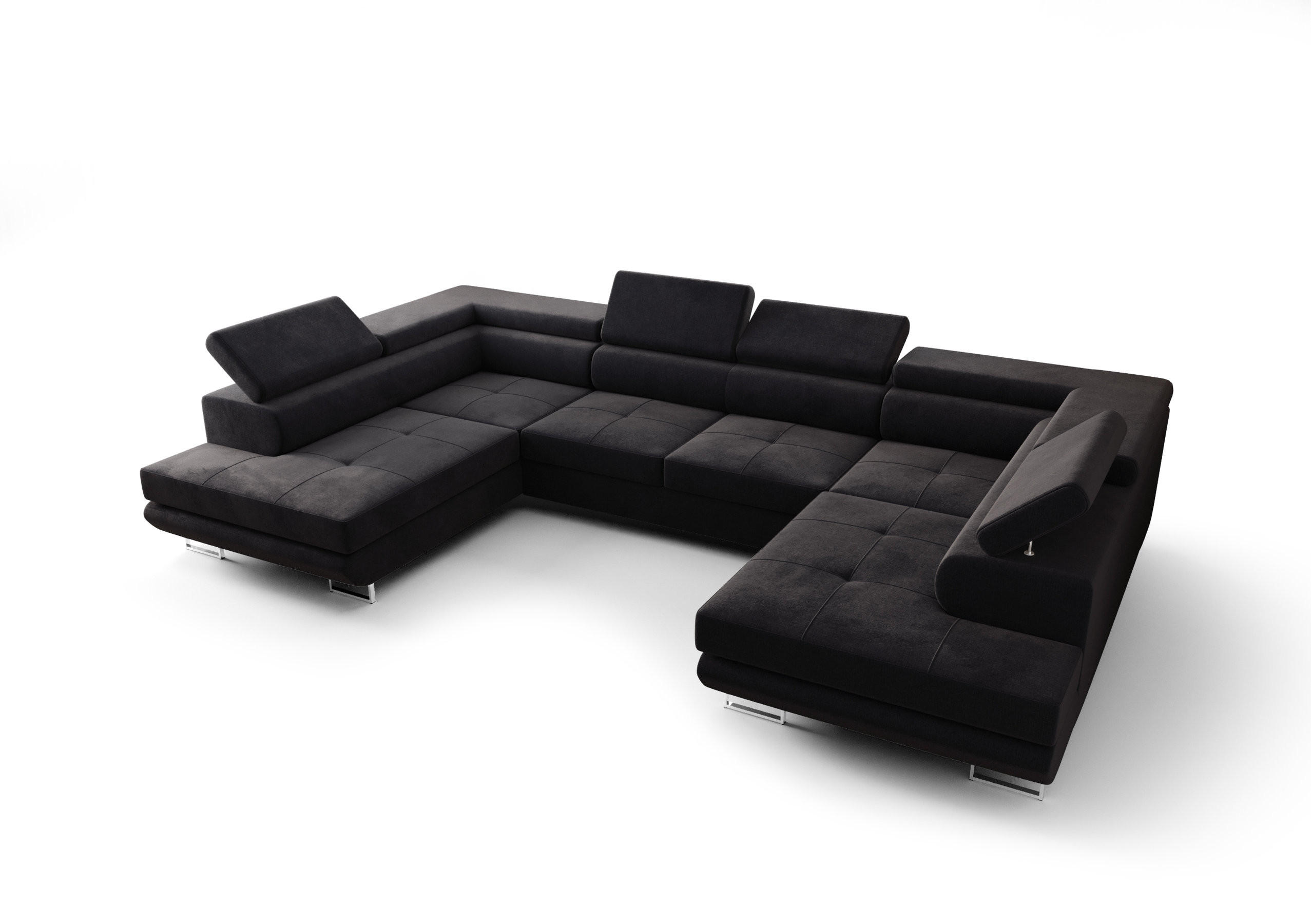 WOHNLANDSCHAFT PRAGA DESIGN U, Eckcouch in U-Form mit Schlaffunktion, Farbe: Dunkelgrau, Velourstoff, Ottomane Universal - Dunkelgrau, Textil (342/89/202cm) - O-Sofa