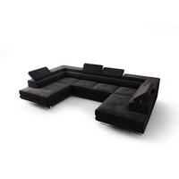 WOHNLANDSCHAFT PRAGA DESIGN U, Eckcouch in U-Form mit Schlaffunktion, Farbe: Dunkelgrau, Velourstoff, Ottomane Universal - Dunkelgrau, Textil (342/89/202cm) - O-Sofa