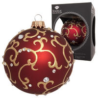 CHRISTBAUMKUGEL Ranken und Strasssteine Rot 8cm (Glas / 1 Stk.) - Rot, Glas (8/8/8cm) - Krebs Glas Lauscha