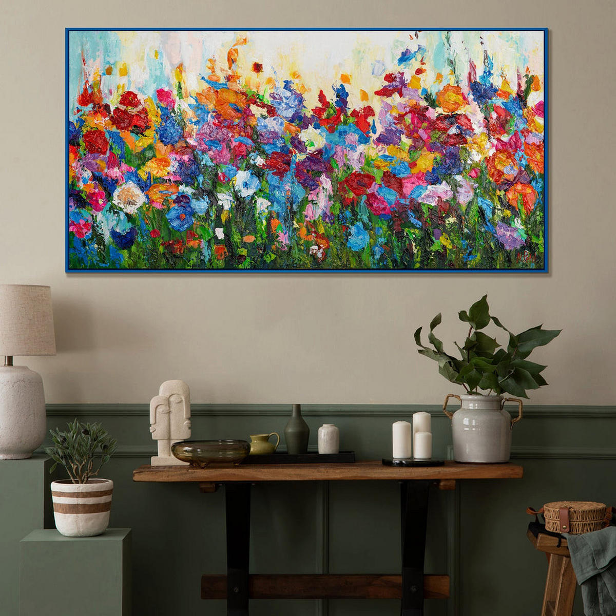 GEMÄLDE Blumige Farben Schattenfugenrahmen Blau 200x100 cm - Blau, Holz (200/100cm) - YS-art gallery