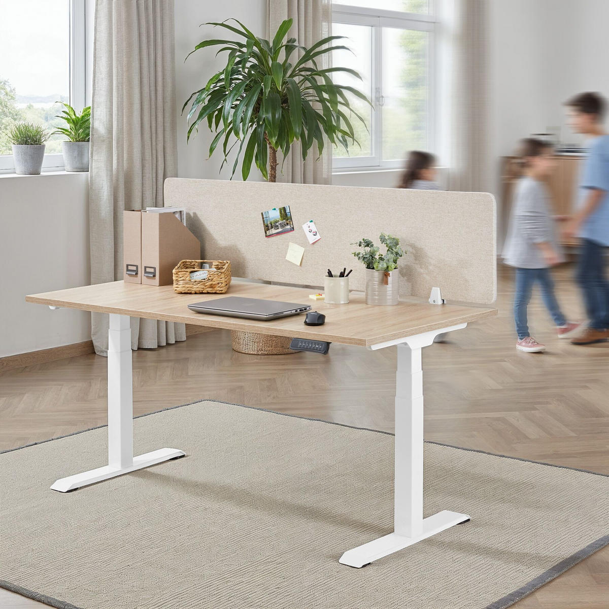 TRENNWAND für Schreibtisch Noisy,inkl. 2 Befestigungsklemmen,beige - Beige, Kunststoff (2.2/160/40cm) - tectake