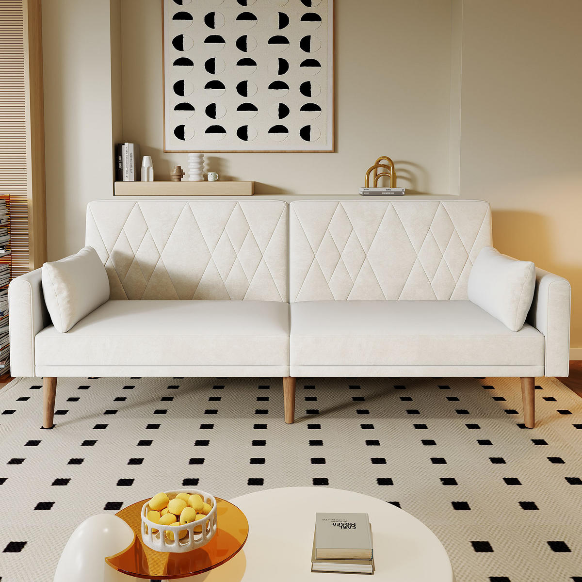 SCHLAFSOFA Samt mit verstellbarer Rückenlehne und Armlehnen Beige 180/75/82 cm - Beige, Textil (82/75/180cm) - Redom