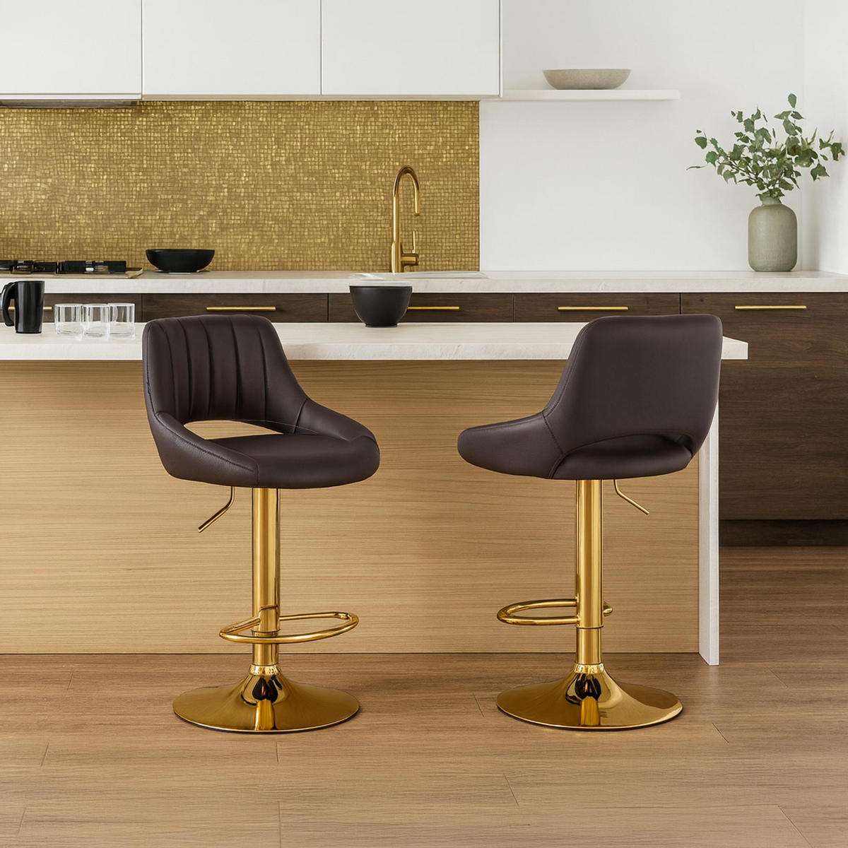 BARHOCKER Lederlook Braun - Goldfarben/Braun, Textil/Metall (47/85/48cm) - CLP