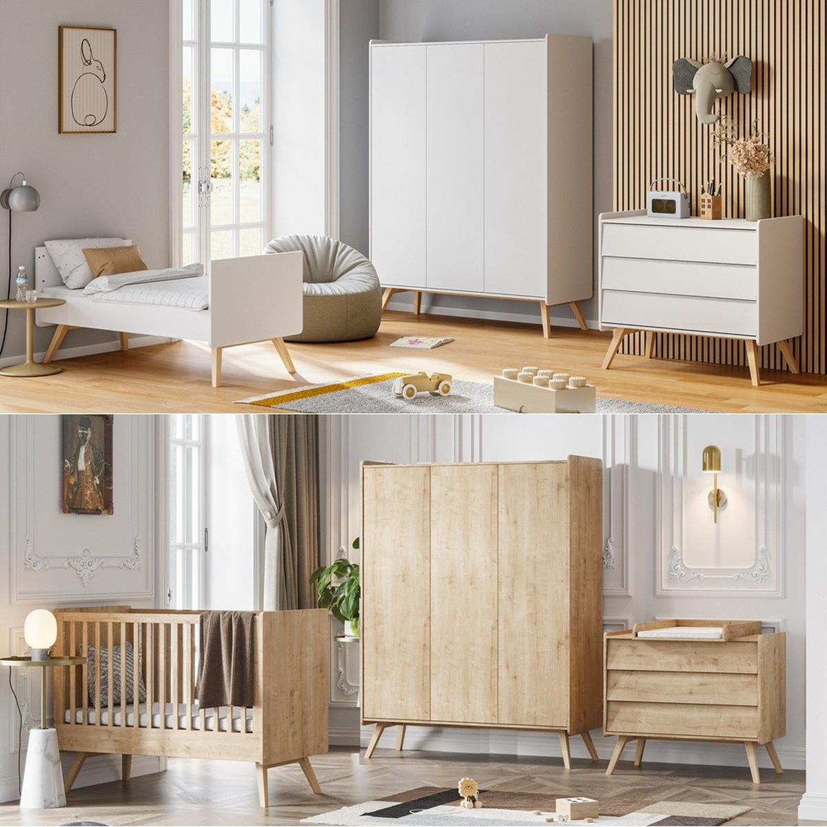 BABYZIMMER Vienna Set B - 4-teilig - Eiche - Eichefarben, Holzwerkstoff (149/200/58cm) - QMM TraumMöbel