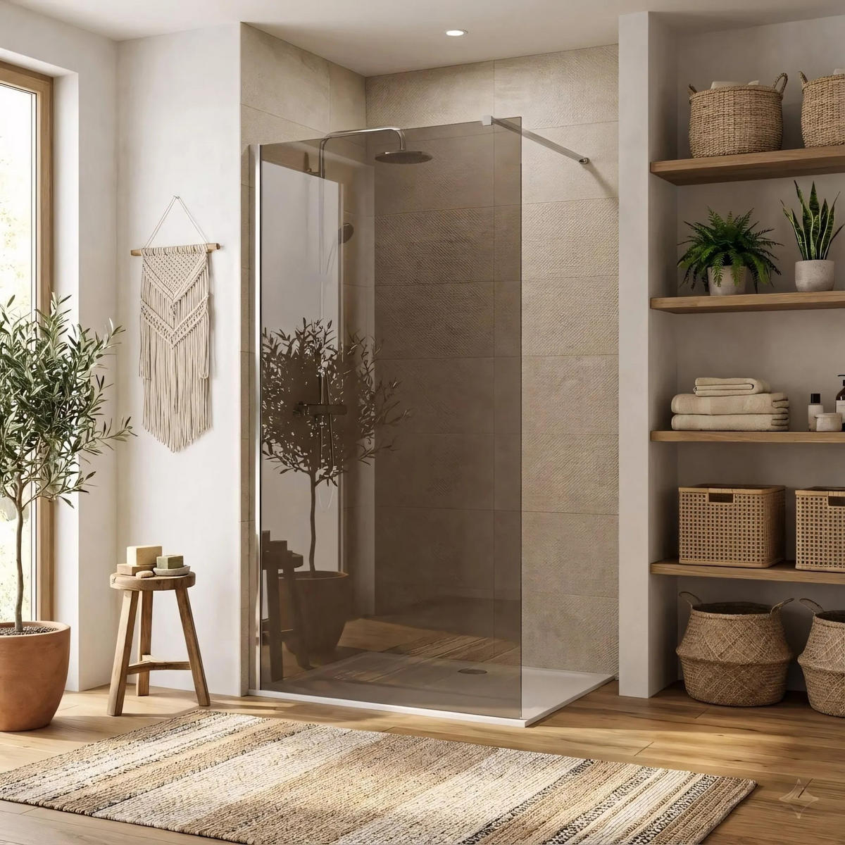 DUSCHWAND Rea Flexi Brown / Chrome 110 - Chromfarben, Glas (120/110/195cm) - REA
