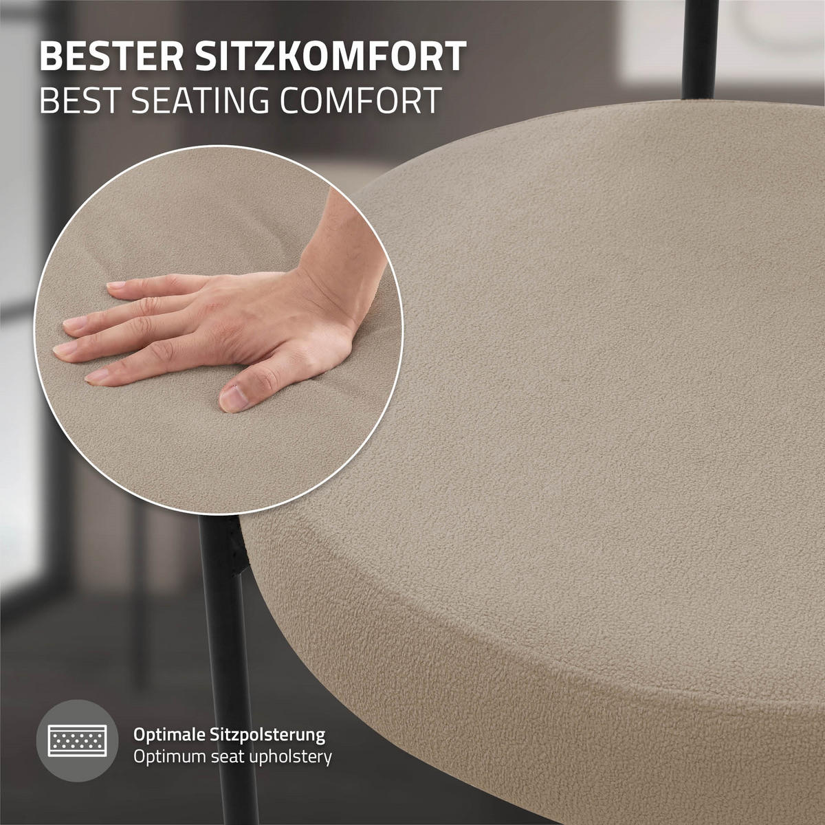 SADA 2 JÍDELNÍCH ŽIDLÍ Hnědá plyšová látka - černá/hnědá, kov (53/78/50cm) - ML-DESIGN