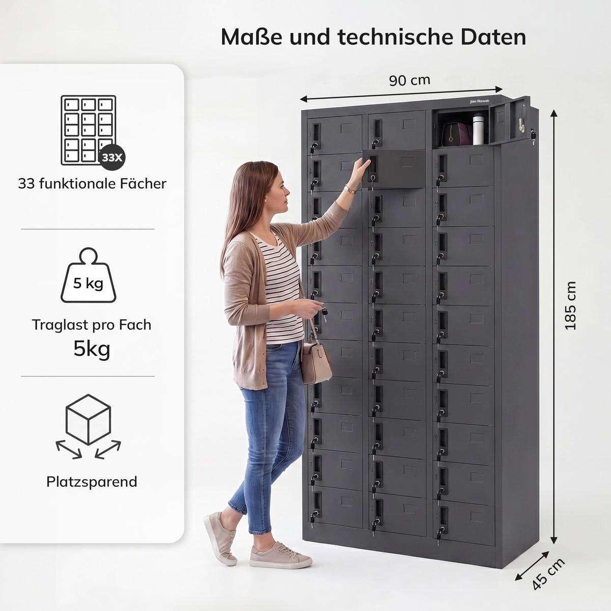 SCHLIESSFACHSCHRANK für Mitarbeiter OLIVER 185x90x45 cm - Anthrazit, Metall (90/185/45cm) - Jan Nowak