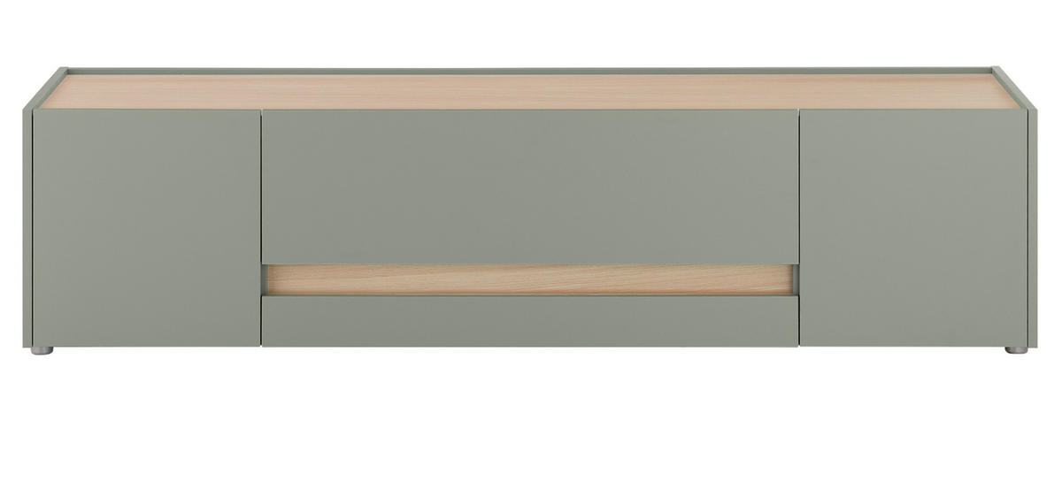 TV-LOWBOARD in Salbei grün, Barista Eiche 170 cm, TV Unterteil mit Doppel-Schubkasten - Salbeigrün/Eichefarben, Holzwerkstoff/Kunststoff (170/40/45cm) - Furn.Design
