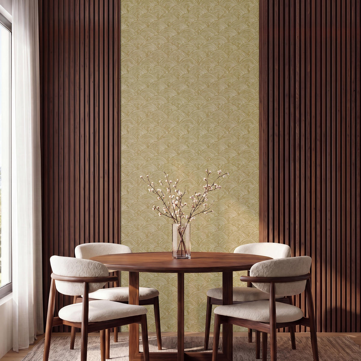 TAPETE - Fächer - Geometrisch - Grün - 100x240 cm - Goldfarben, Papier (100/240cm) - OnlyWow
