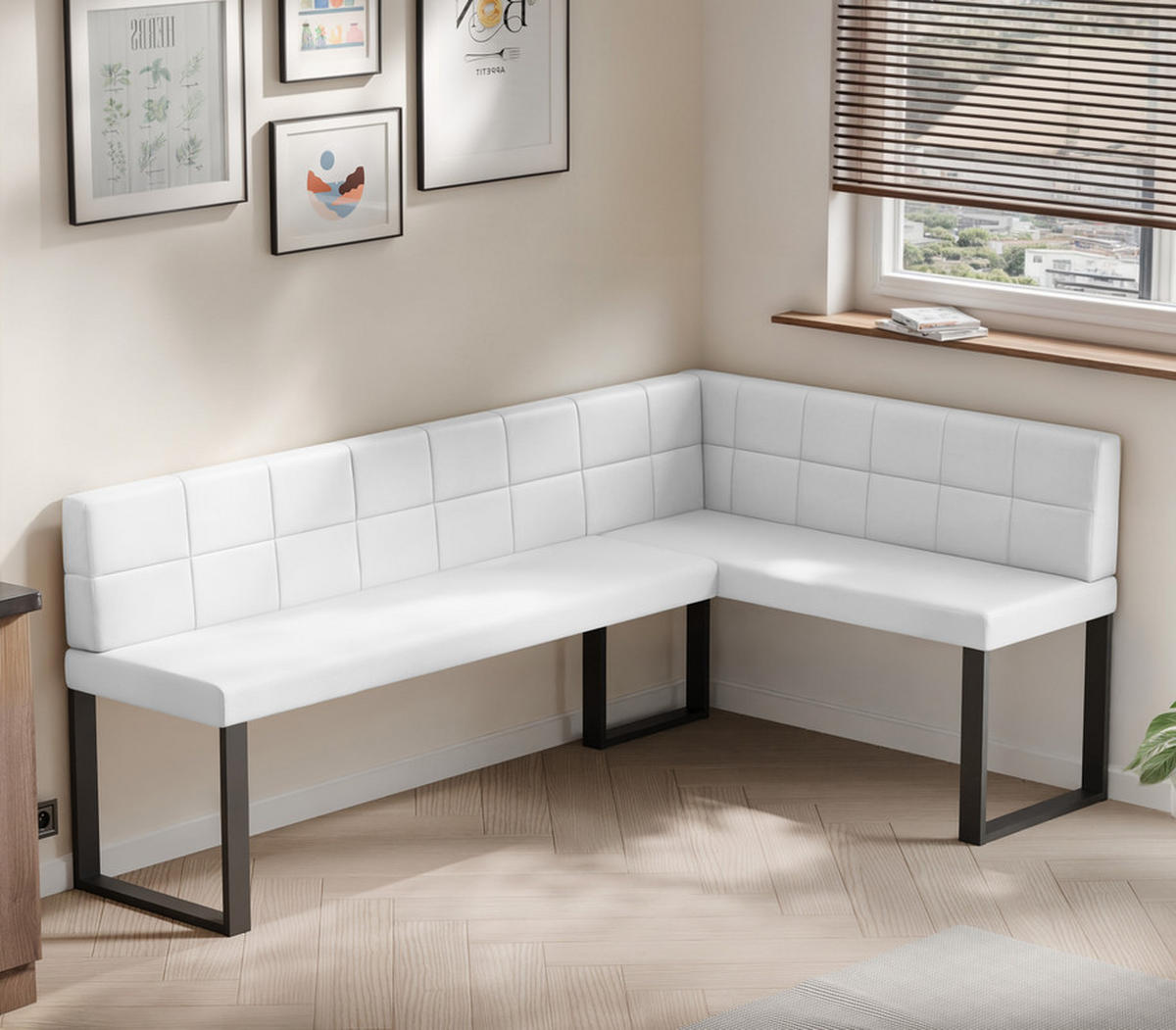 ECKBANK rechts SANA U Kunstleder gesteppt, 128/168 cm Weiß - Weiß, Kunststoff/Textil (128/168cm) - Idohome