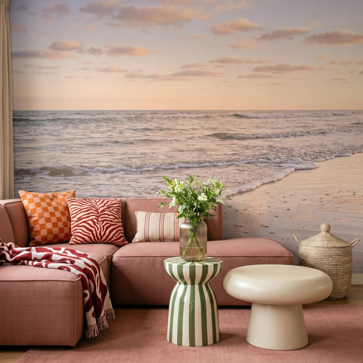 TAPETE - Strand - Brandung - Wolken - 350x260 cm - Hellrosa, Papier (350/260cm) - OnlyWow