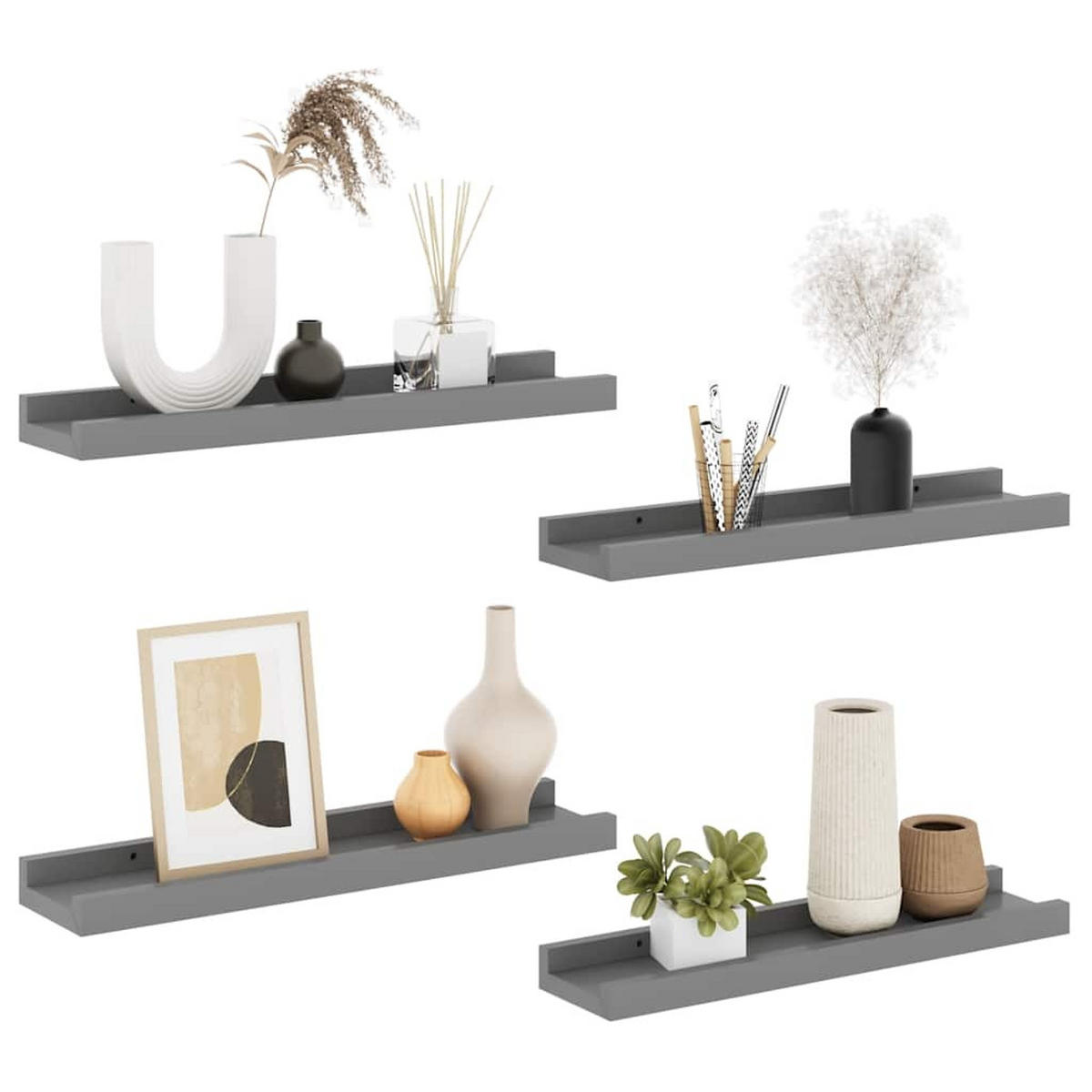 WANDREGALE 4er set Grau 40/9X3 Cm - Grau, Holzwerkstoff (40/3/9cm) - vidaXL