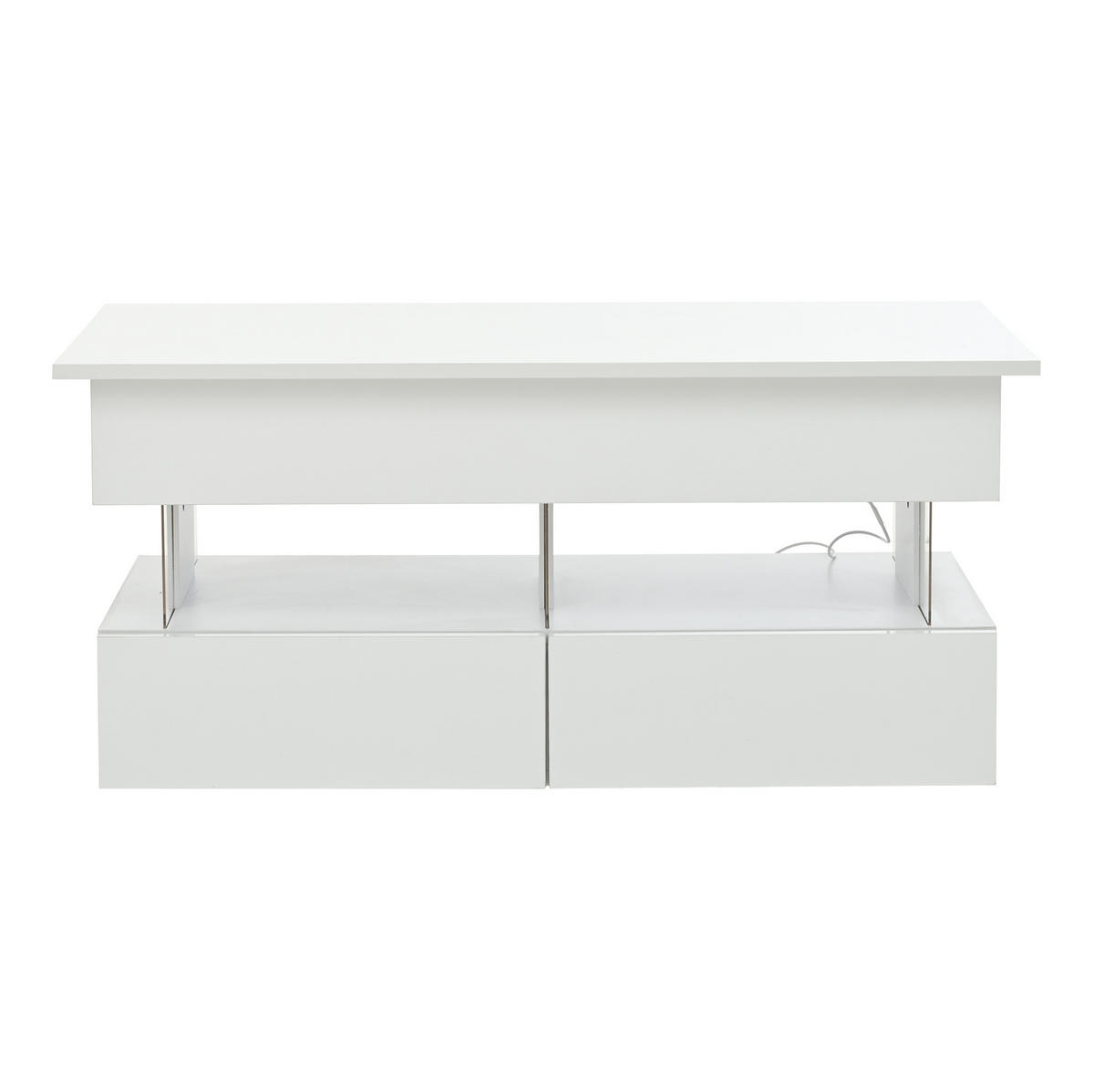 COUCHTISCH aus MDF und Acryl 120x50x46 cm Weiß mit Hubfunktion, LED-Beleuchtung und 2 Schubladen - Weiß, Holzwerkstoff (120/50/46cm) - IVMEU