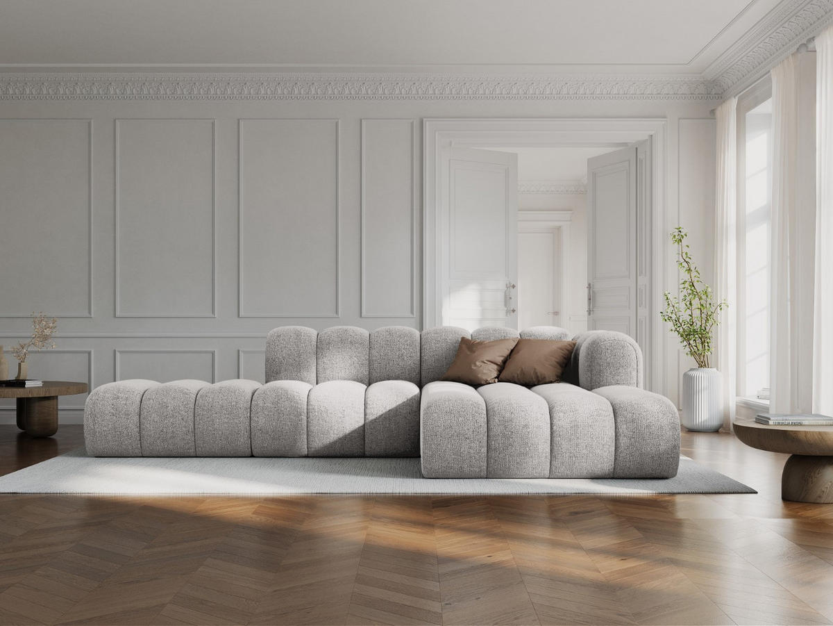 ECKSOFA modular rechts Lupine aus Chenille-Stoff hellgrau 5 Sitzplätze - Hellgrau, Textil (177/299cm) - Micadoni