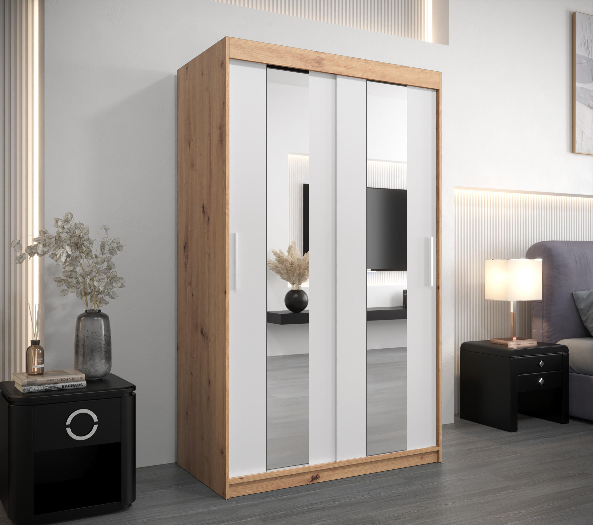 SCHWEBETÜRENSCHRANK 200/120/62 2-türig - Silberfarben/Eiche Artisan, Holz/Kunststoff (120/200/62cm) - Abiks Möbel