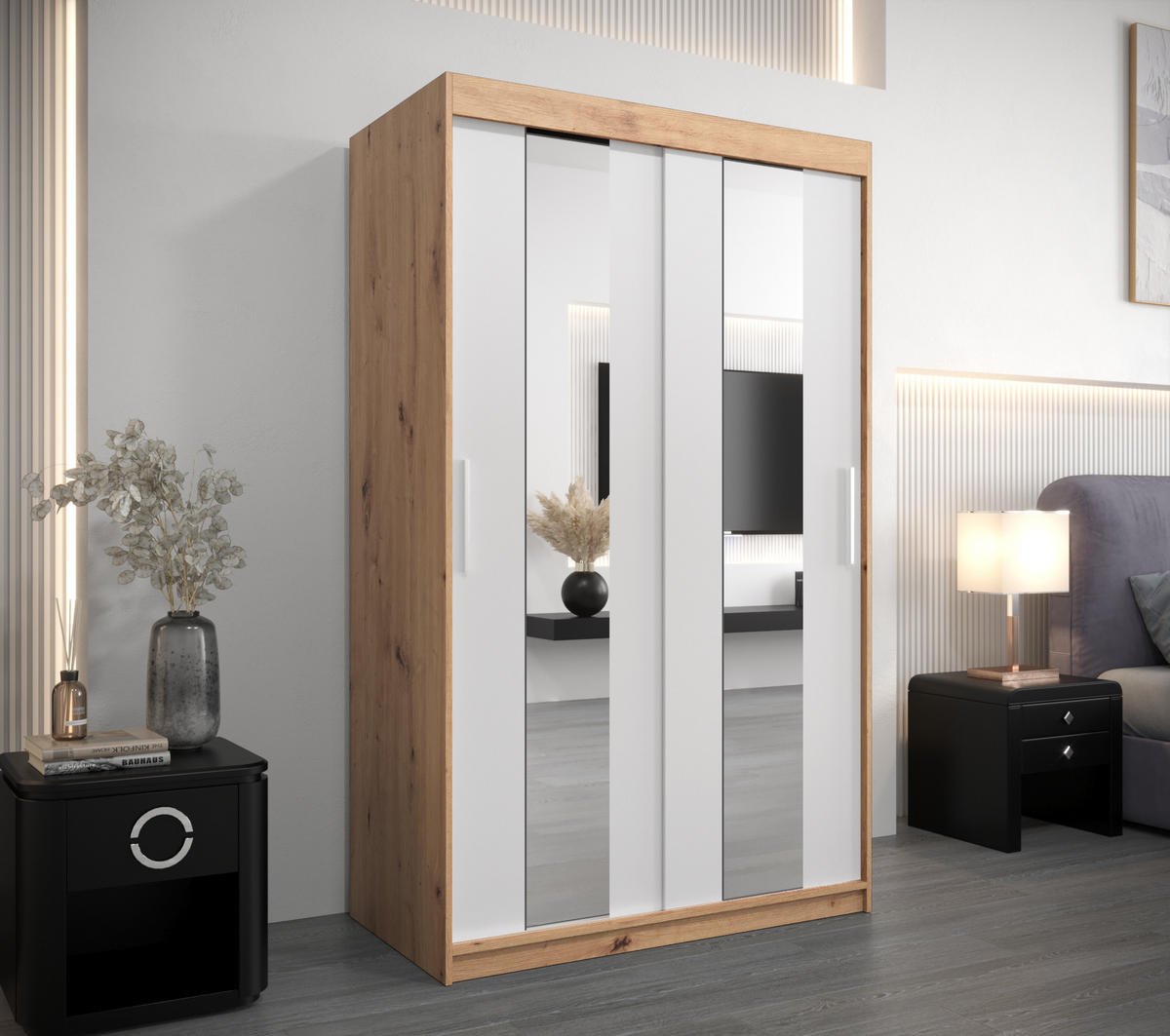 SCHWEBETÜRENSCHRANK 200/120/62 2-türig - Silberfarben/Weiß, Holz/Kunststoff (120/200/62cm) - Abiks Möbel