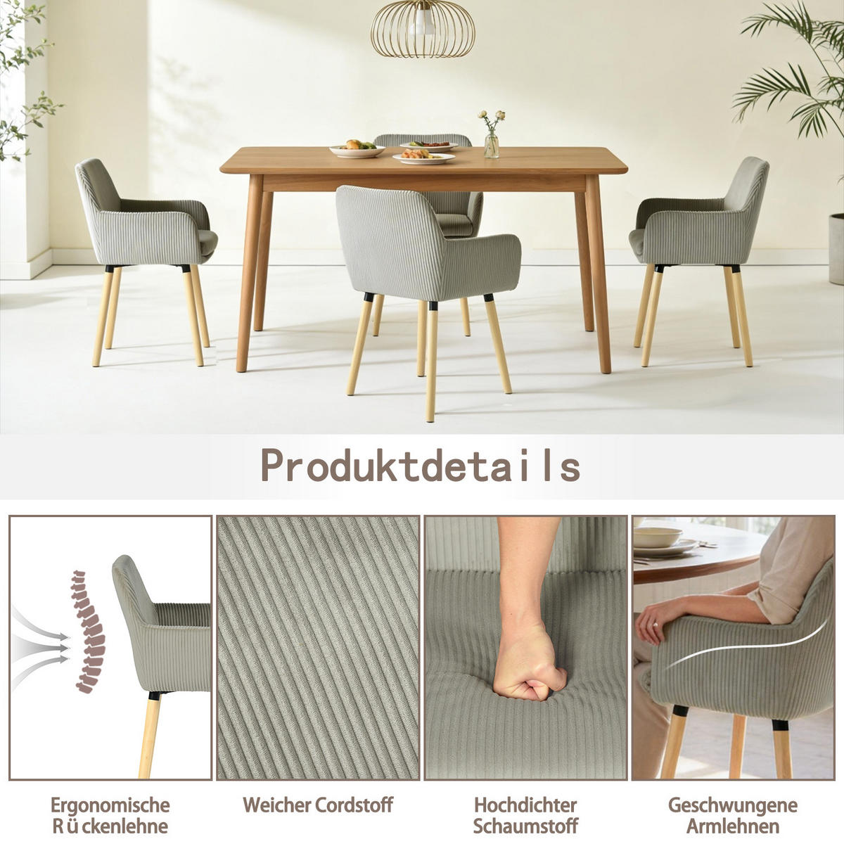 ZWEI graue Esszimmerstühle im modernen Stil - Grau, Textil (54/77/53cm) - Meubles Cosy