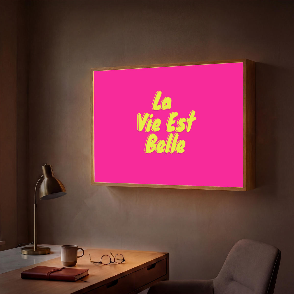NÁSTĚNNÁ LAMPA S AKUMULÁTOREM Citace - Retro - Pink 100x70 cm - růžová, kompozitní dřevo (100/70/8cm) - OnlyWow