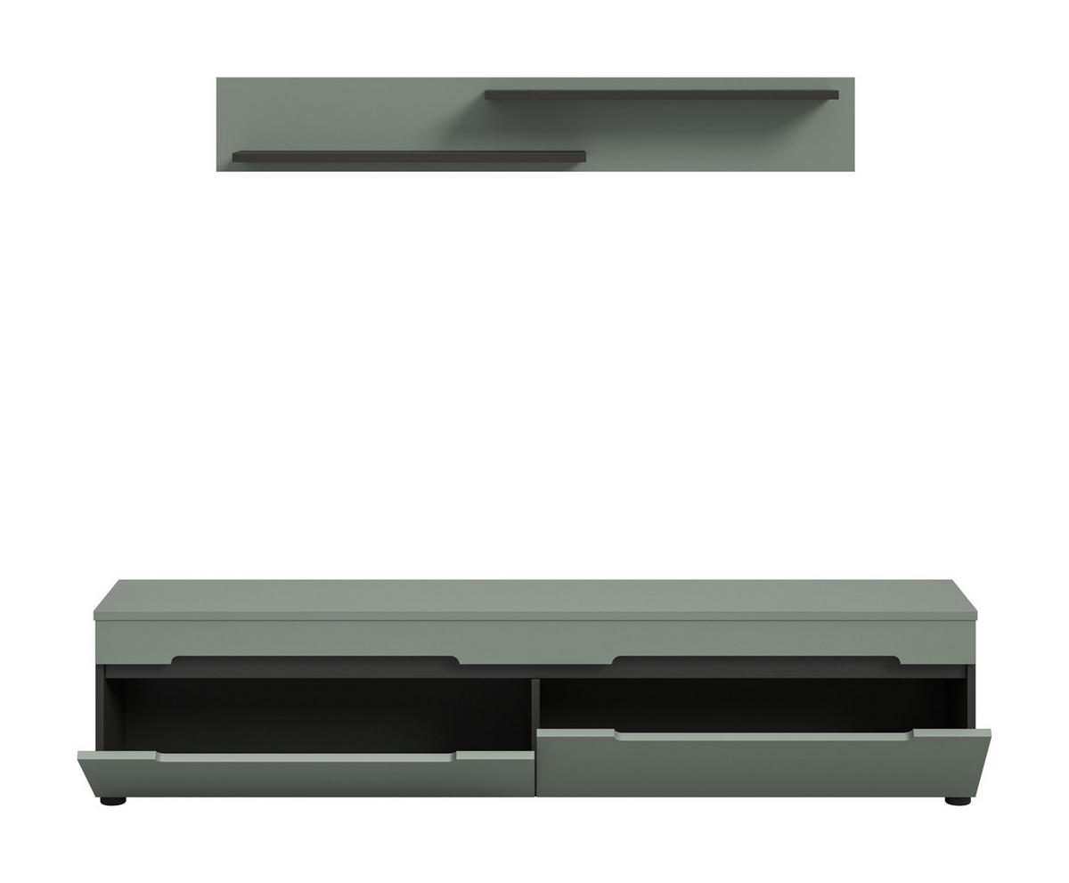 LOWBOARD inkl. Wandboard CANU (B/H/T: ca. 170/38/33 cm) in Basalt grau/Smoke Green - Grau, Holzwerkstoff (170/38/33cm)