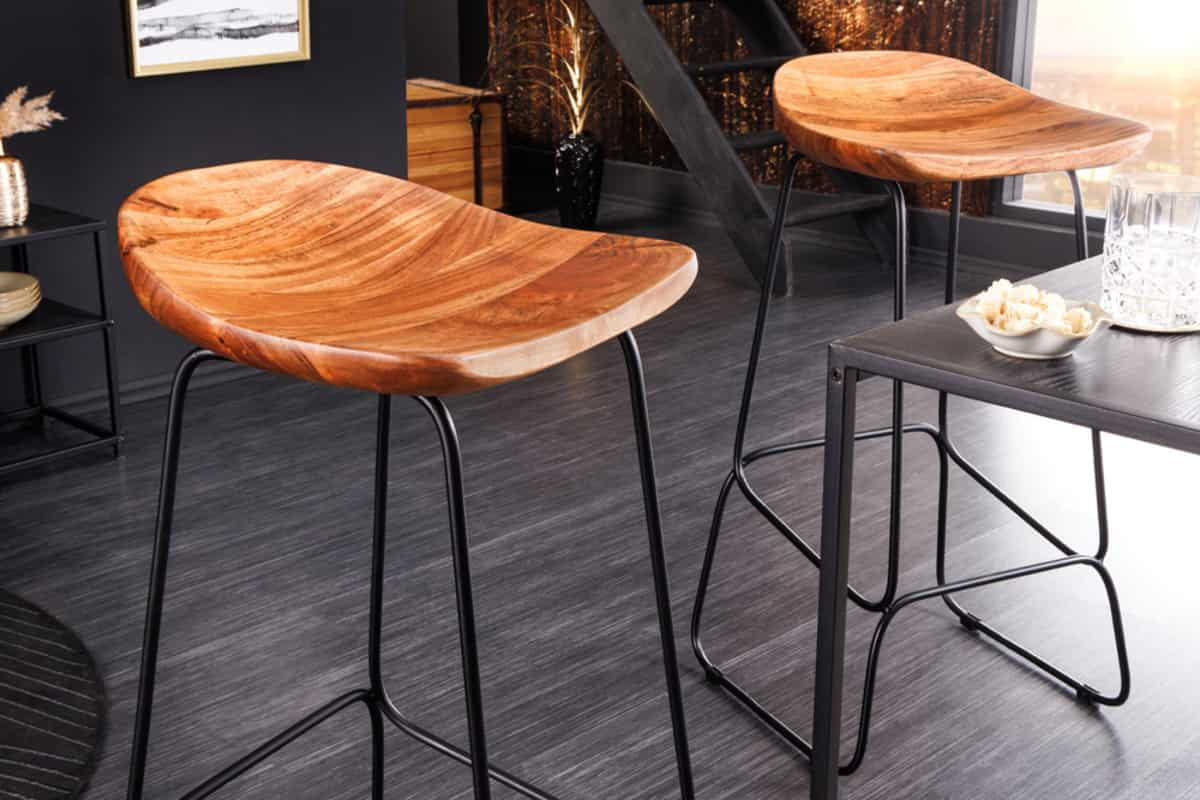 BARHOCKER MAMMUT Akazie Natur - Schwarz/Braun, Holz/Metall (44/84/42cm) - riess-ambiente