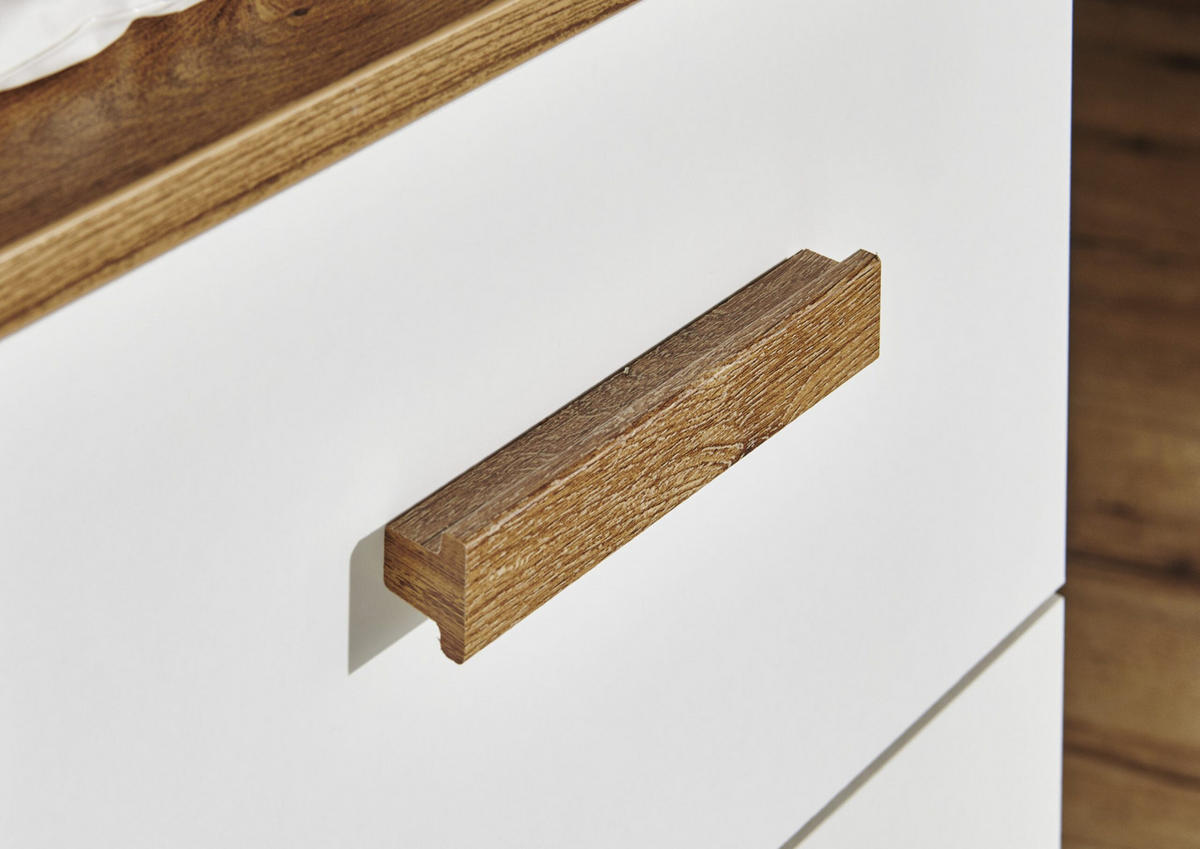 BABYZIMMER Gotland in Weiß, Plankeneiche und Hirnholz 7 teilig - Weiß, Holzwerkstoff (120/200/80cm)