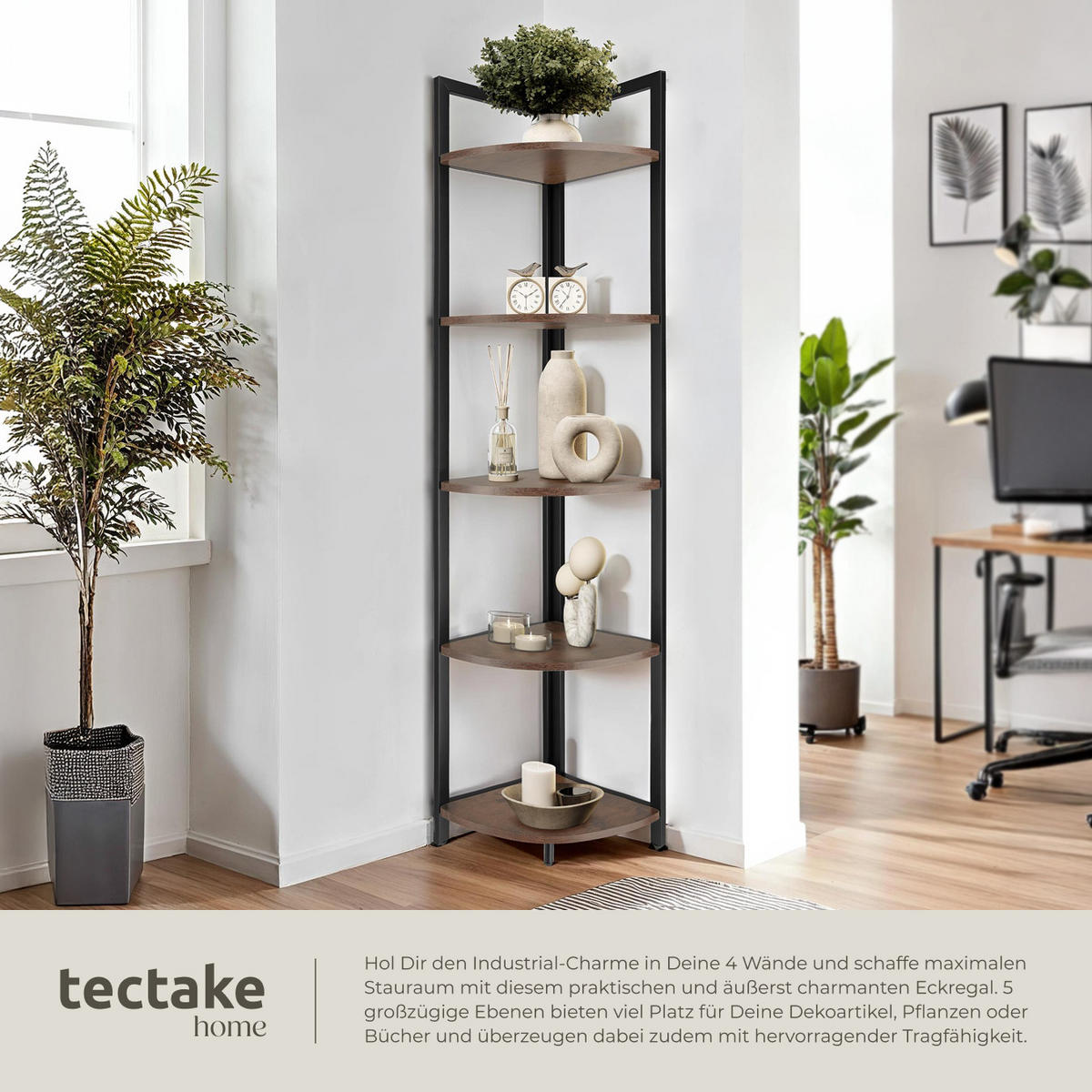 ECKREGAL Castlebar ,inklusive Kippschutz, 30 x 30 x 150 cm,Industrial Holz dunkel, rustikal - Rostfarben, Holzwerkstoff (30/150/30cm) - tectake