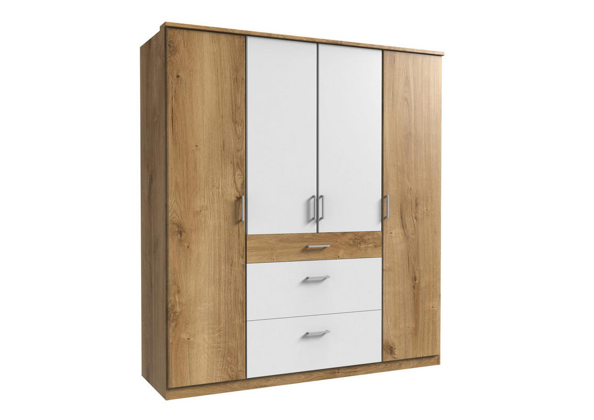 KLEIDERSCHRANK Click in Plankeneiche Weiß - Drehtürenschrank 179 cm Breite ohne Spiegel - Braun, Holzwerkstoff (179/199/58cm)