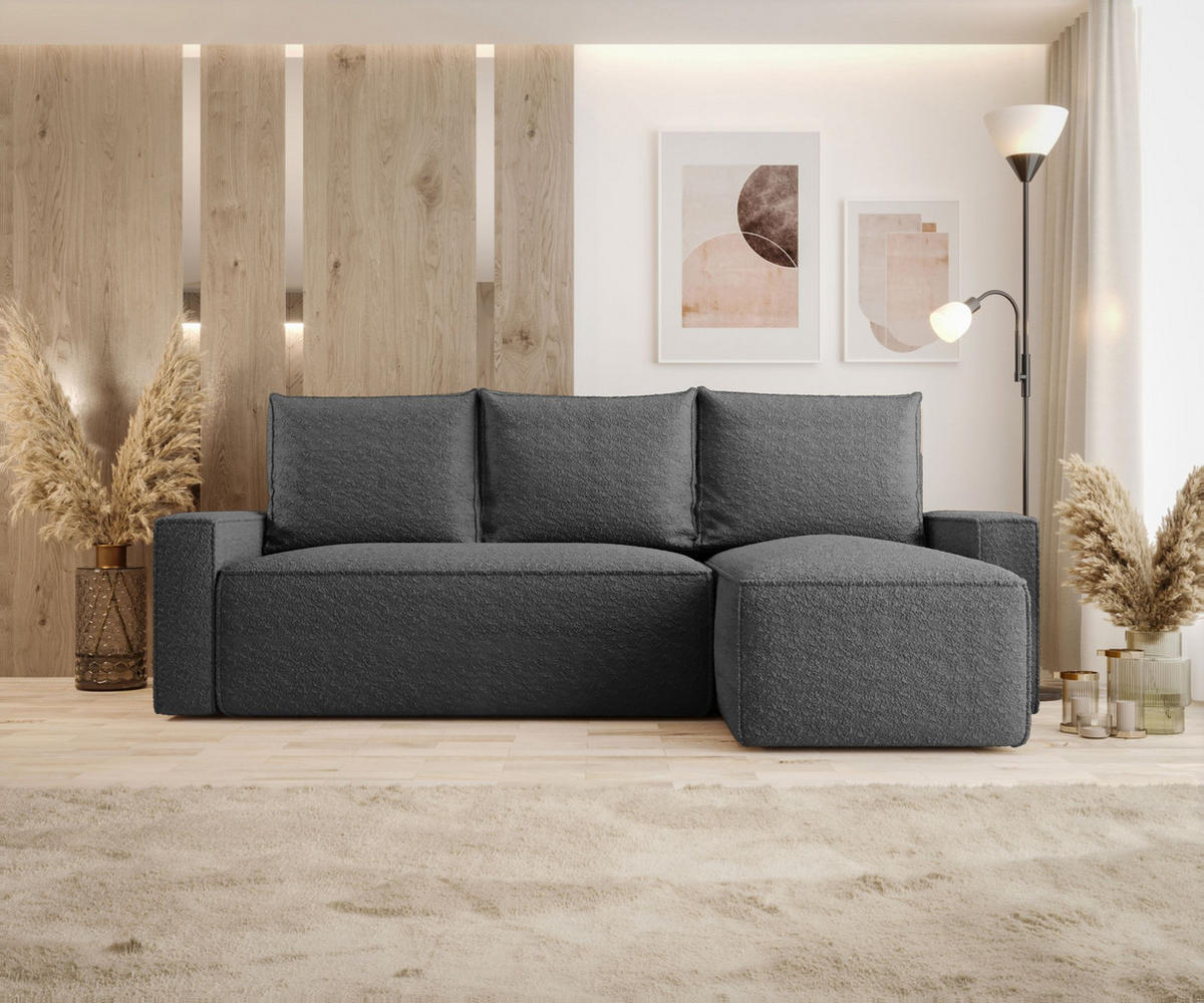 ECKSOFA mit Schlaffunktion SAVIO Quelle 92 Rechts - Dunkelgrau, Textil (232/140cm) - Bedante