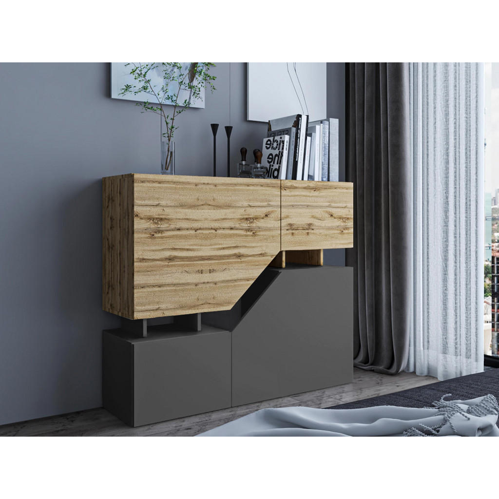 Thumbnail - Mirjan24 Kommode, Anthrazit, Holzwerkstoff, Holz Optik, Rechteckig, 120x100x35 cm, Wohnzimmer, Kommoden & Sideboards, Ko...