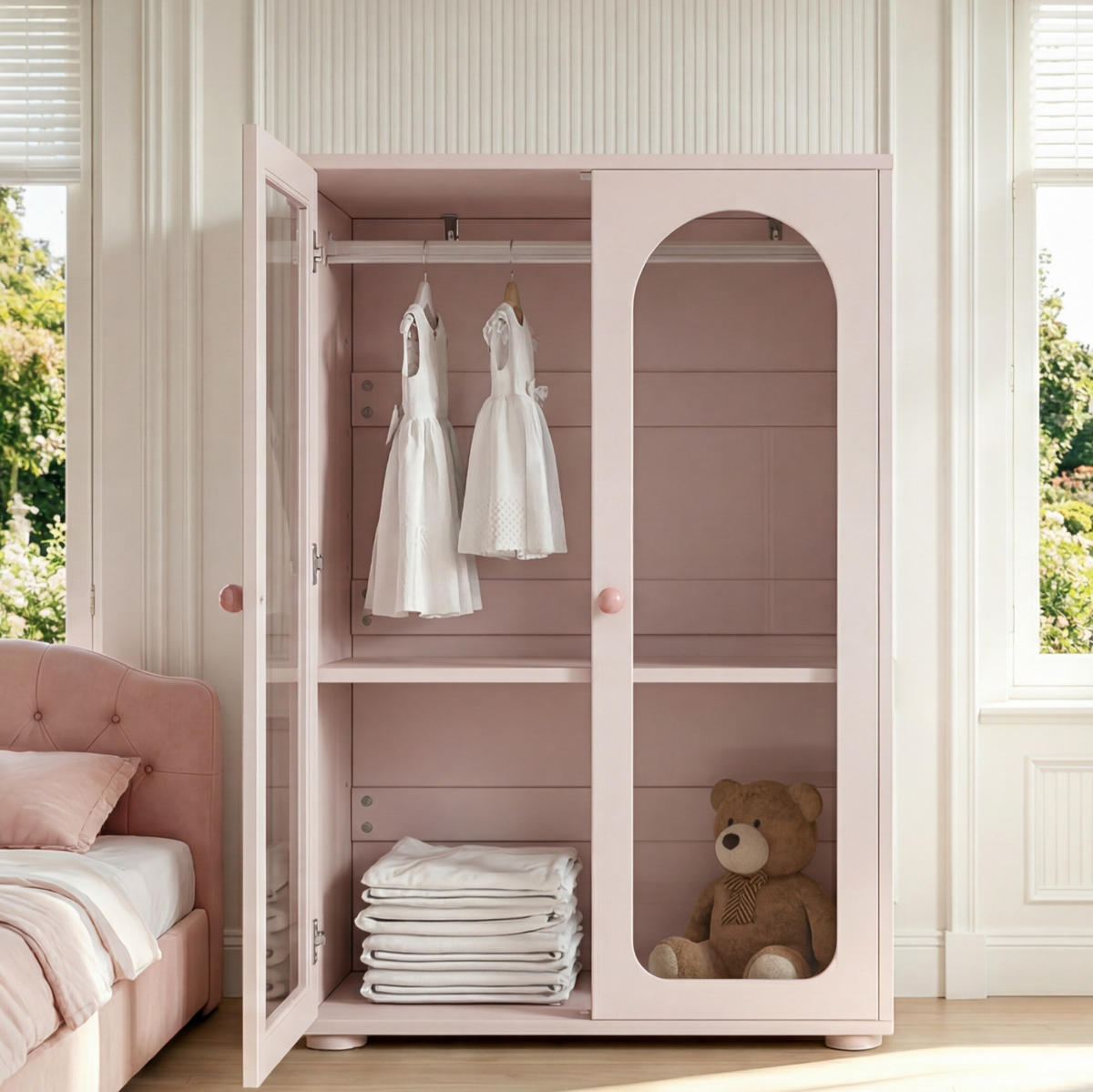 KLEIDERSCHRANK 80/120/50 cm Babyrosa aus Acryl und MDF mit verstellbaren Einlegeböden - Pink, Holzwerkstoff (50/120/80cm) - OKMYHOME