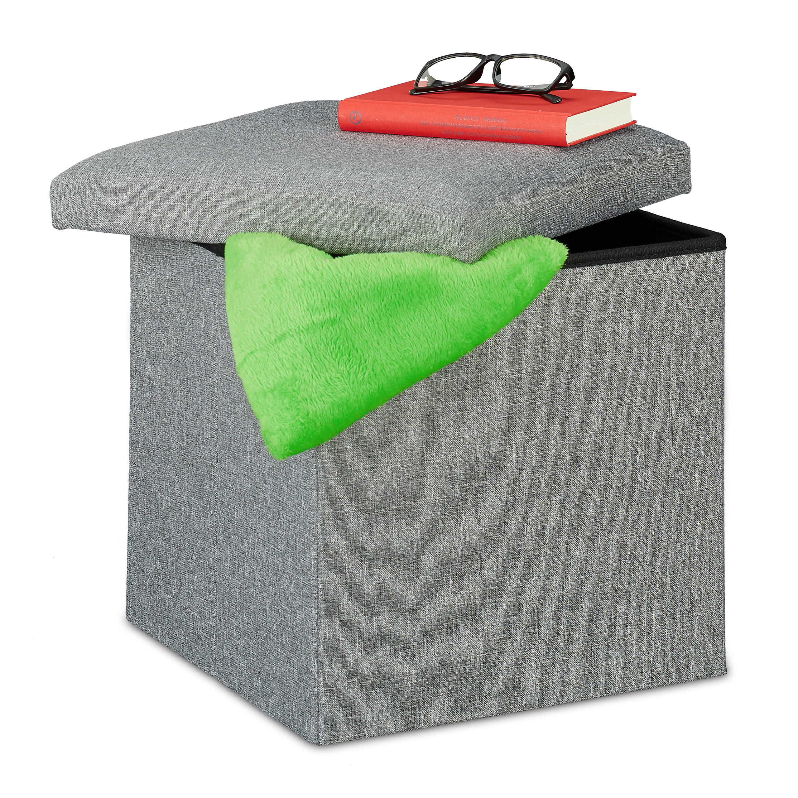 SITZHOCKER - Grau, Holzwerkstoff/Textil (37.5/37/37.5cm) - Relaxdays