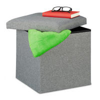 SITZHOCKER - Grau, Holzwerkstoff/Textil (37.5/37/37.5cm) - Relaxdays