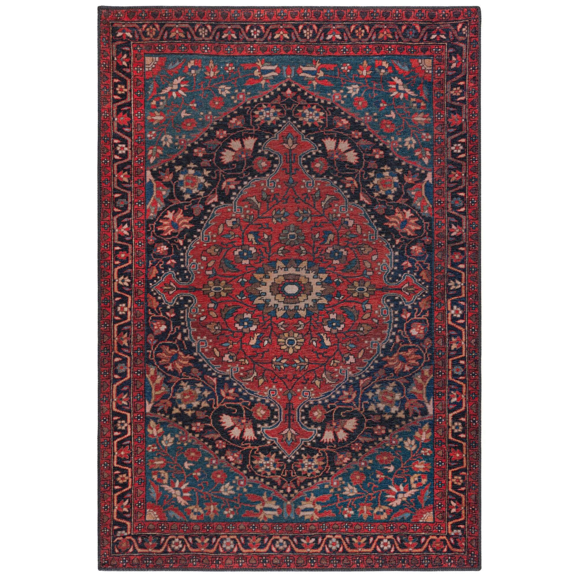 TEPPICH waschbar Medallion Muster, Orientalisch, Wohnzimmer schmutzabweisend Rot Rechteckig 190x290 - Rot, Textil (190/290cm) - KADIMA DESIGN