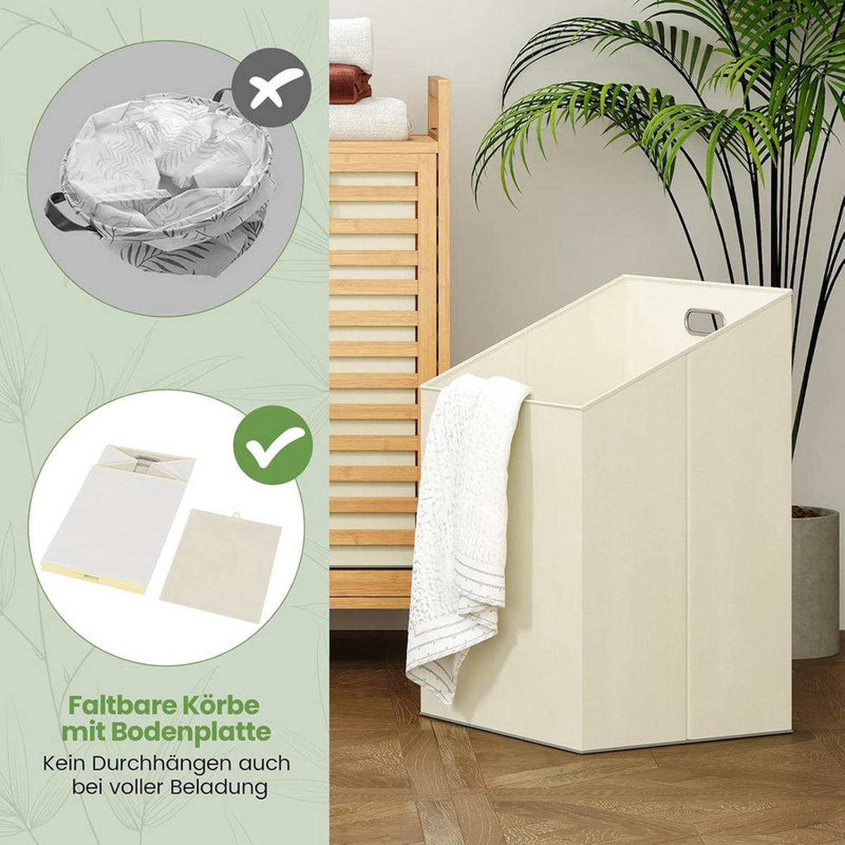 WÄSCHEKORB schwenkbar natur - Naturfarben, Naturmaterialien (80/72/30cm) - COSTWAY