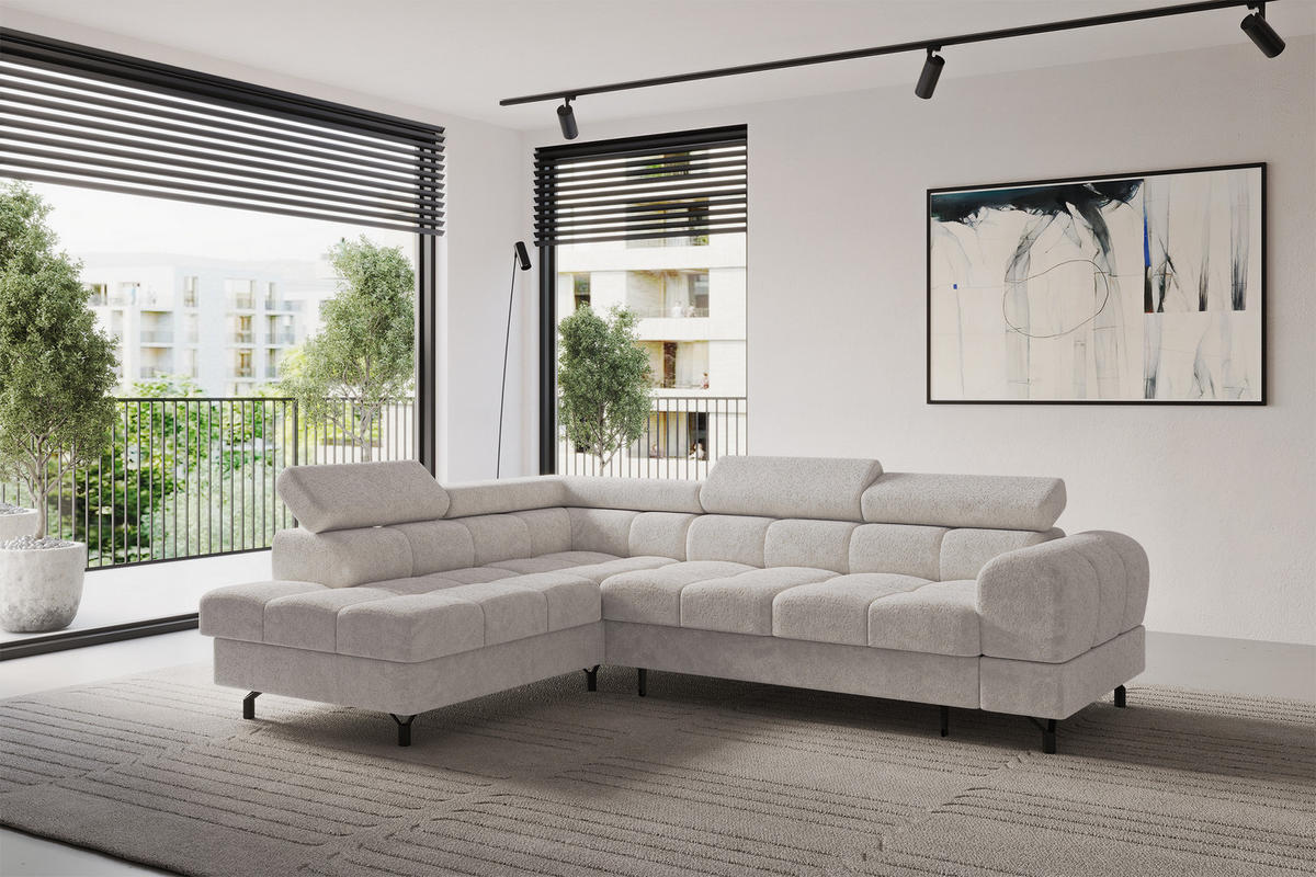 ECKSOFA mit Schlaffunktion Ottomane Links LUMA-L 272x203x70 Hellgrau Velours - Hellgrau/Schwarz, Holzwerkstoff/Kunststoff (272/203cm) - ALTDECOR