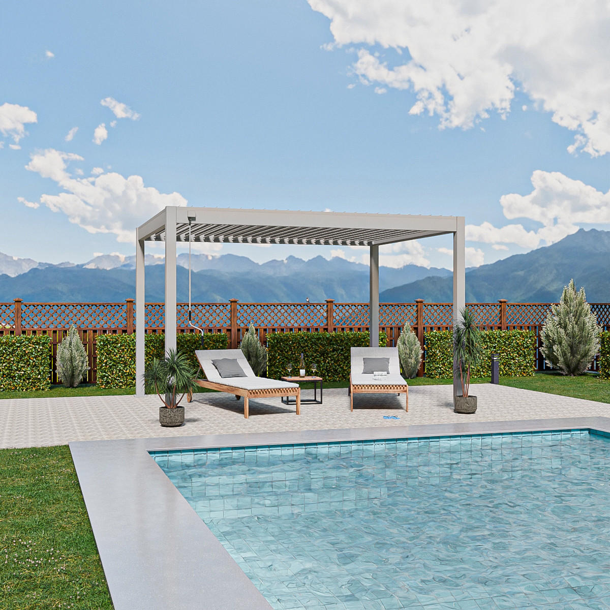 PERGOLA Trumpf Alu-Stahl Lamellendach 3 x 4 M sand freistehend - Weiß, Metall (4000/255/3000cm) - PergoLine