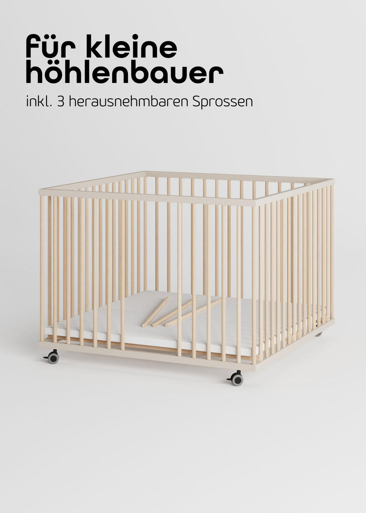 LAUFGITTER 100x100 cm mit Matratze & Schlupfsprossen - sahara dust/natur - Premium Kollektion - Sandfarben/Naturfarben, Holz (100/74/100cm) - Sämann – make a difference.