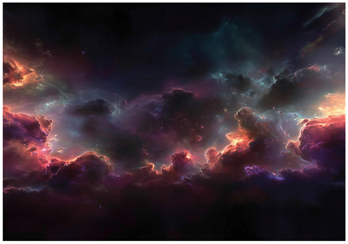 FOTOTAPETE Wolken Kosmos Schwarz 200x140 cm - Multicolor, Papier (200/140cm) - Wallarena