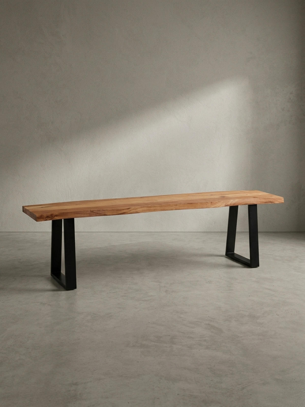 ESSZIMMERBANK Massivholz Metall Baumkante ohne Lehne, Akazie 120x40x46 cm - Schwarz/Braun, Holz/Metall (120/46/40cm) - KADIMA DESIGN