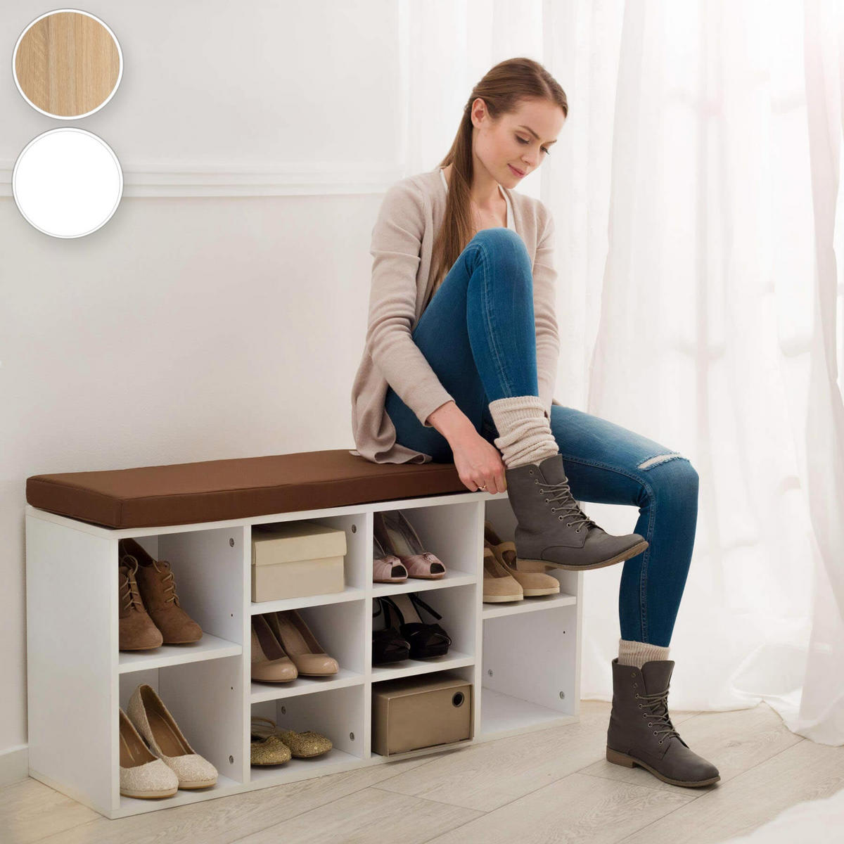 SCHUHSCHRANK Max,103,5 x 48 x 30 cm,dunkelgrau/eiche hell - Dunkelgrau/Eichefarben, Holz (30/48/103.5cm) - tectake