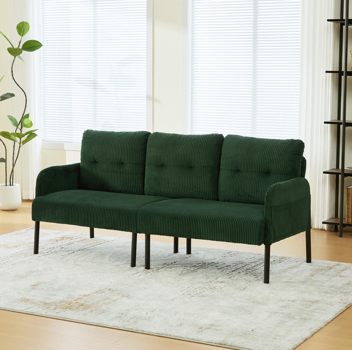 SOFA 3-Sitzer mit Seitentasche ca. 171 x 72 x 80 cm Cord Emerald - Grün, Kunststoff (171/80/72cm) - Meubliv