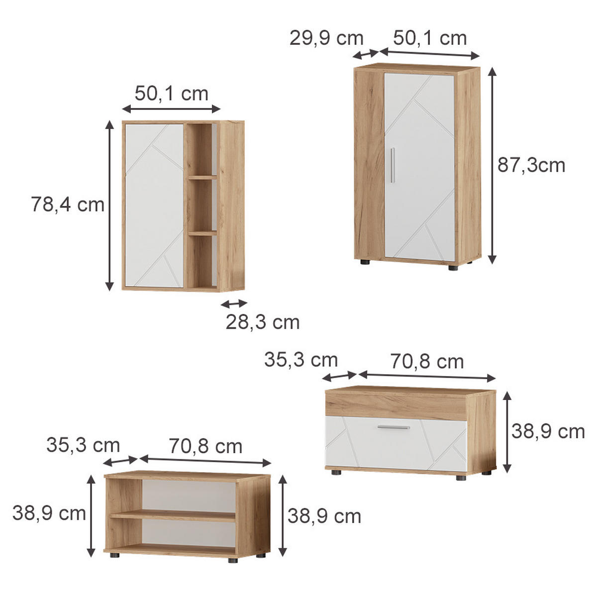 NÁSTENNÁ SKRINKA Berno, Dub Goldkraft/biely, 4-dielna sada - biela/dub medový, kompozitné drevo (50.1/78.4/28.3cm) - Vicco