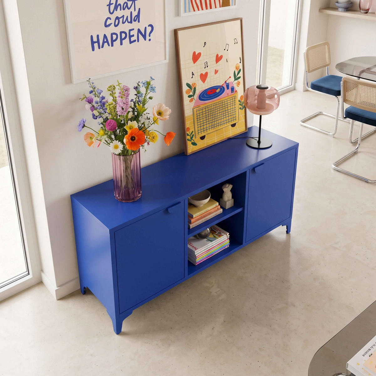 SIDEBOARD 120 cm, Dunkelblau - Blau, Metall (120/63/40cm) - Oviala