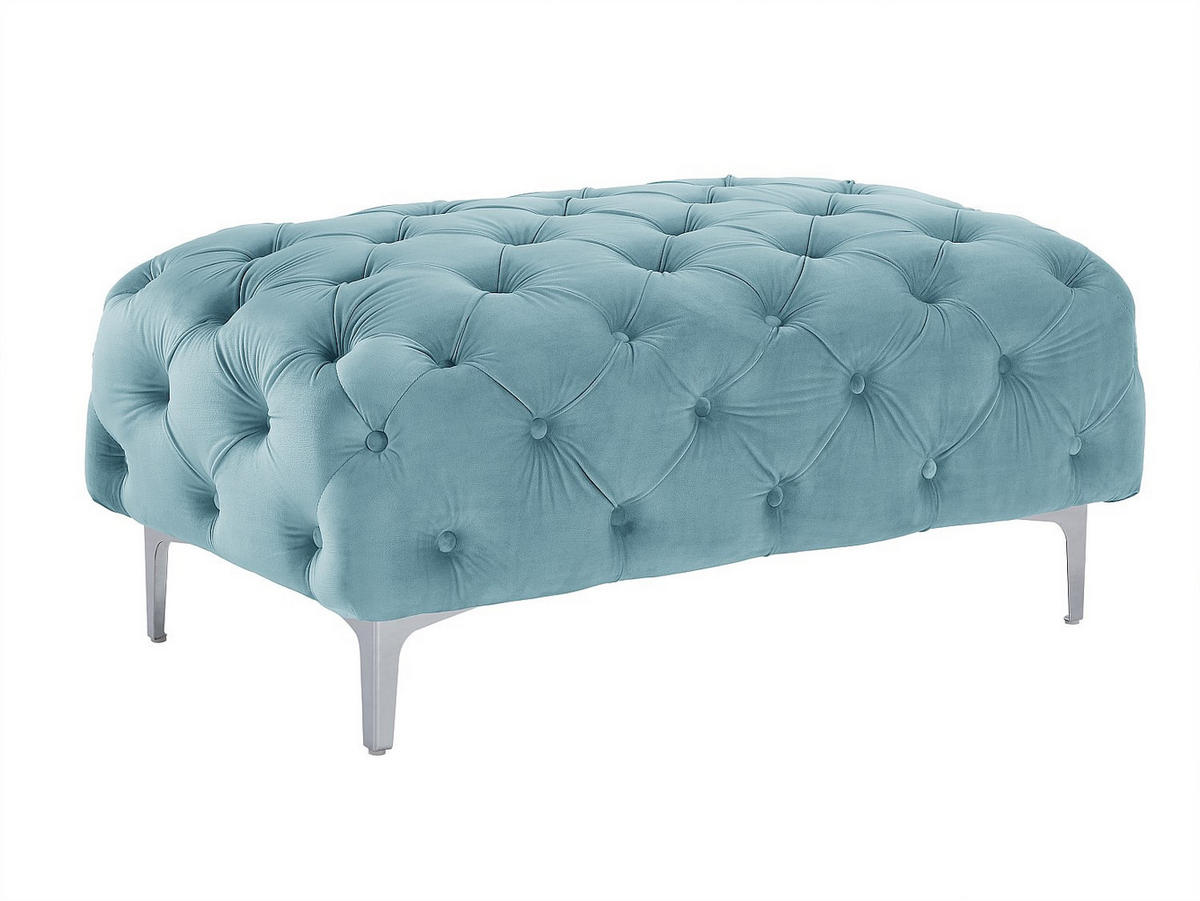 CHESTERFIELD-HOCKER - Samt - Pastellblau - EDWINA - Hellblau, Textil (62/44/103cm) - Vente-Unique