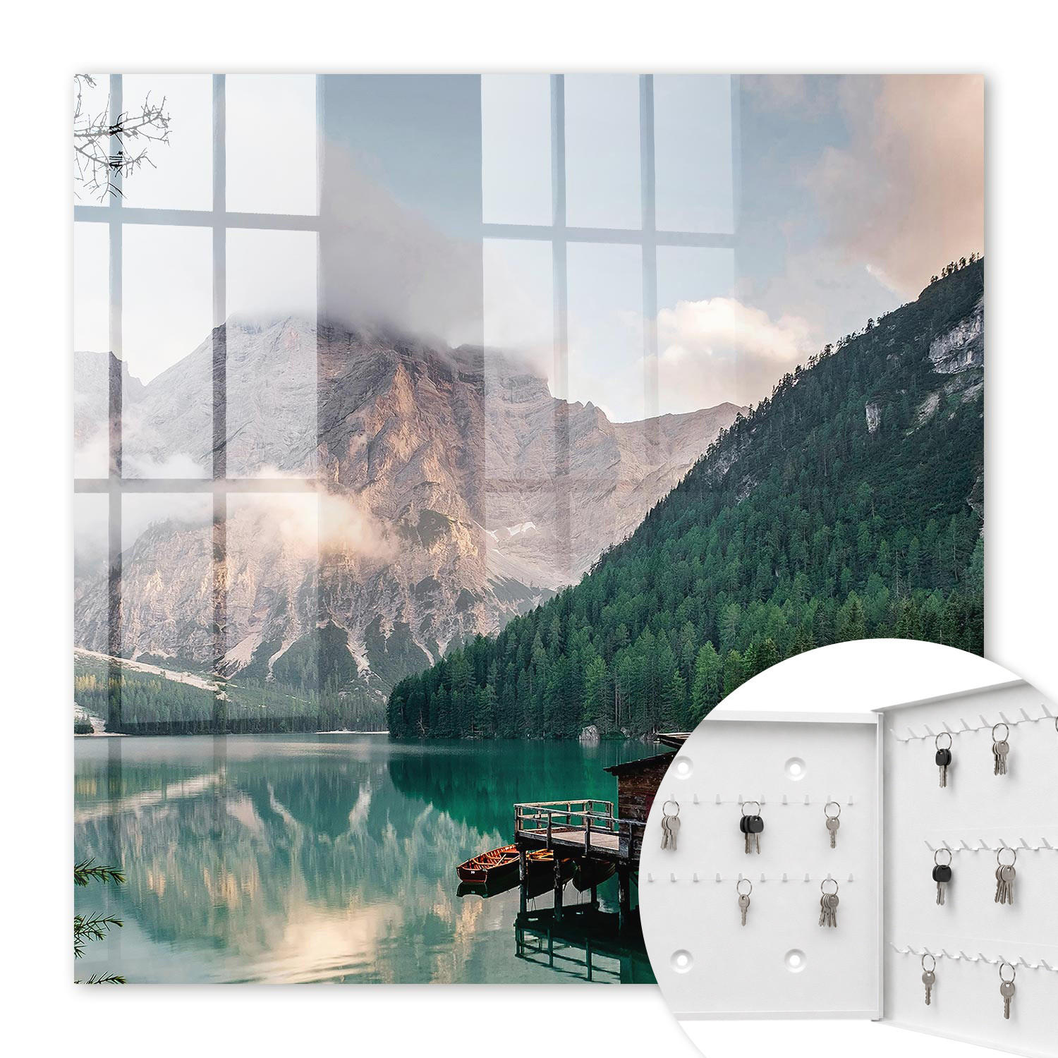 SCHLÜSSELBOX Weiß 30x30 cm – Türöffnung nach rechts - Bergzauber - Grün, Metall (30/30/5cm) - TULUP