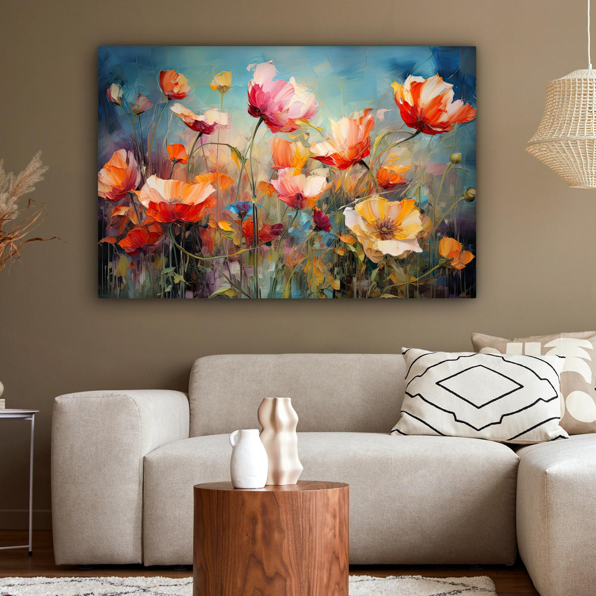 LEINWANDBILD Blumen - Aquarell - Kunst - Botanisch - Natur 140x90 cm - Orange, Textil (140/90cm) - MuchoWow